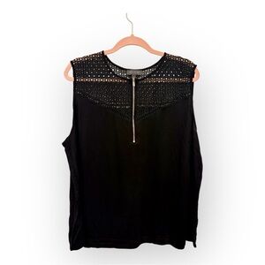The Limited Black Lace Detail Zip Front Sleeveless Blouse Office Plus Size 2X